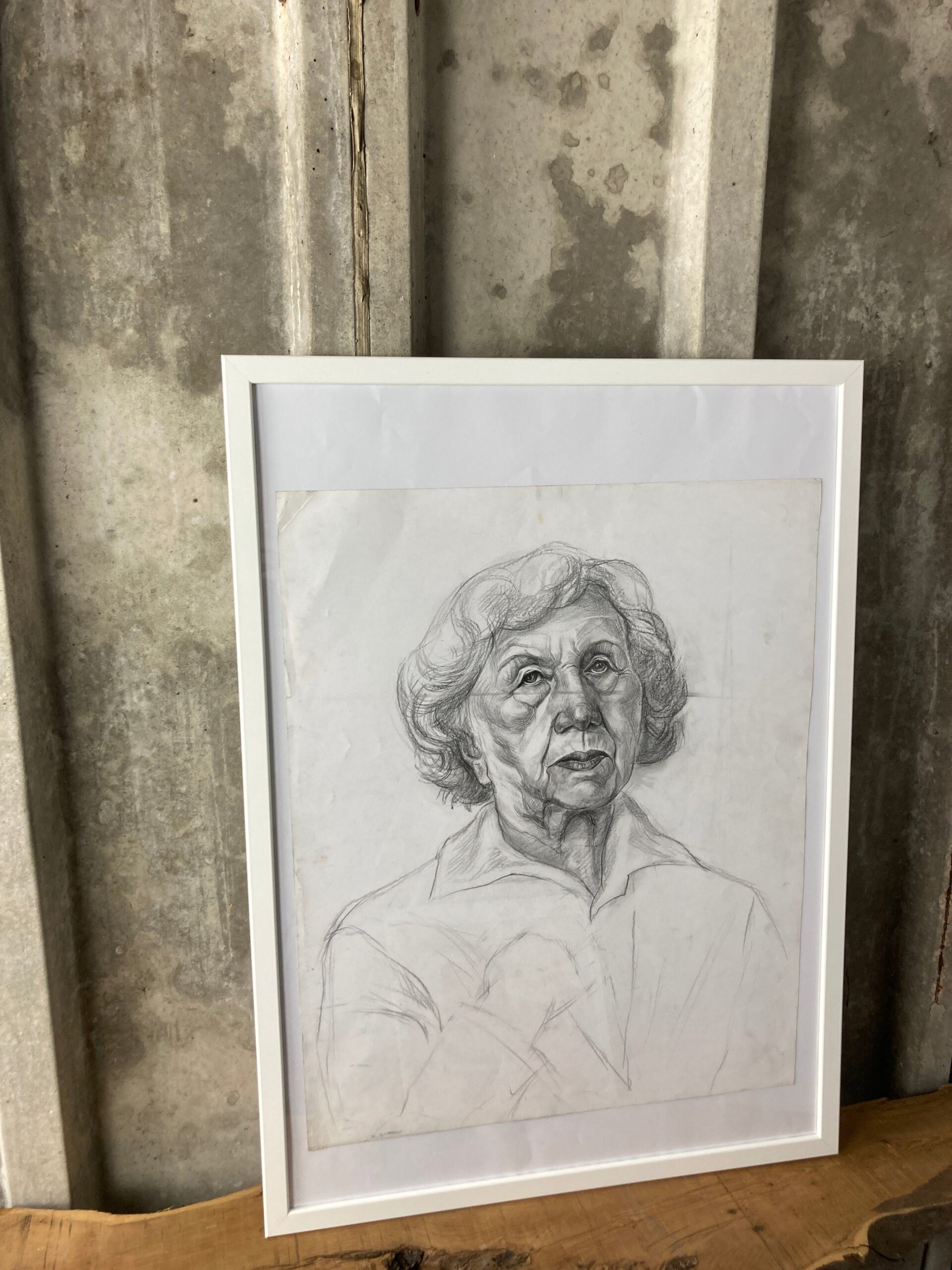 Beautiful Vintage Original Pencil Drawing, Older Lady Picture