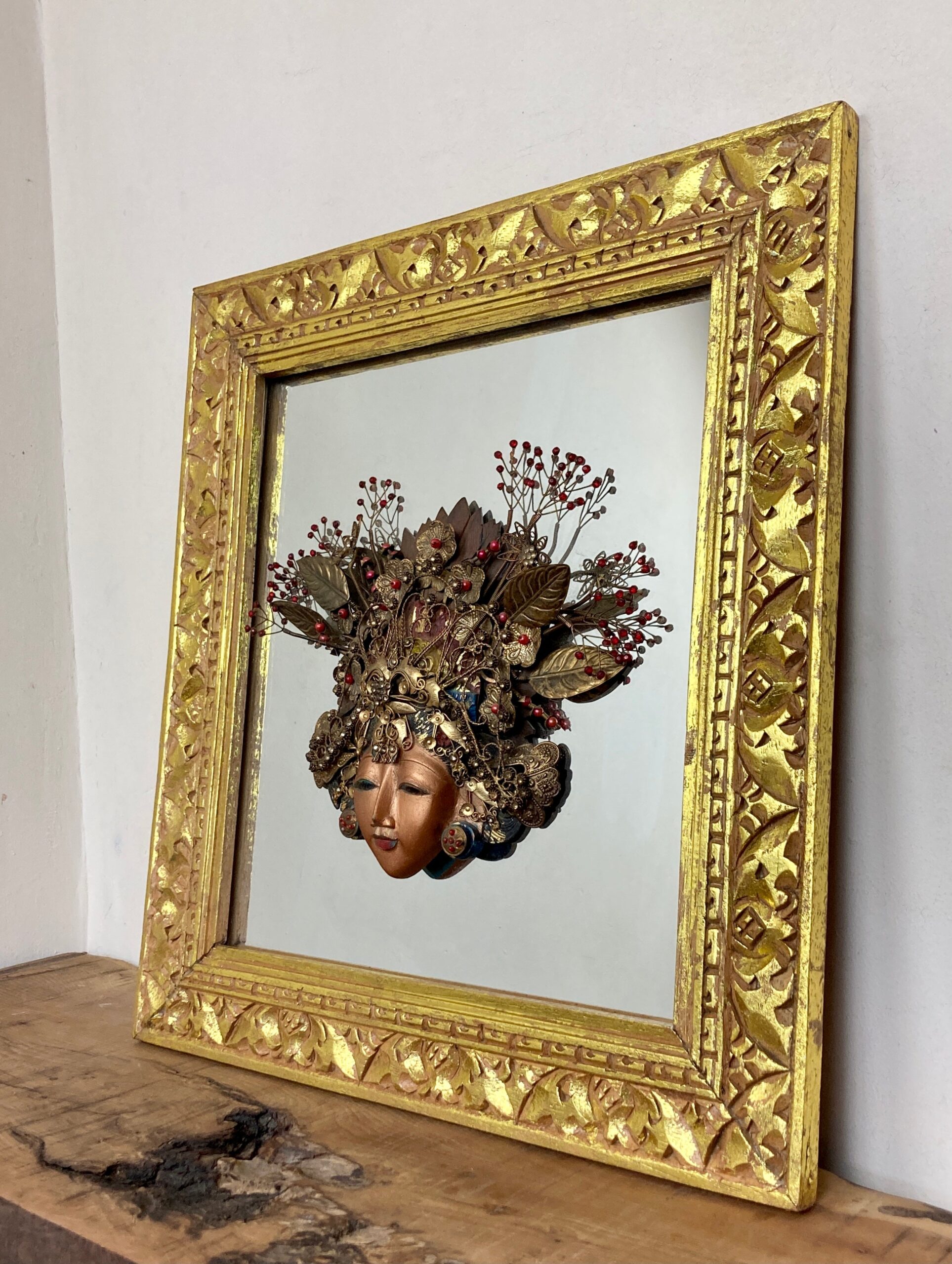 Wonderful Vintage Asia Mirror Religious Goddess Wall Art Piece