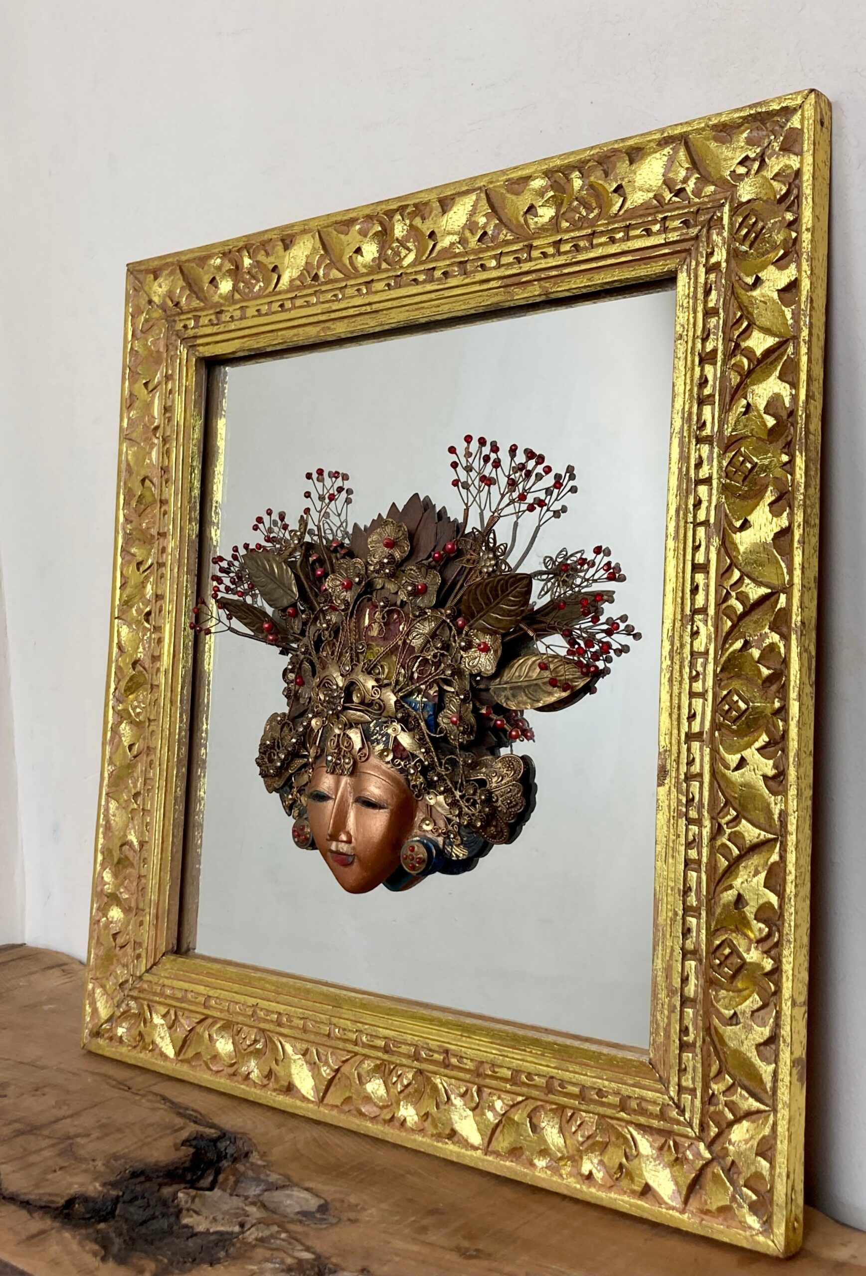 Wonderful Vintage Asia Mirror Religious Goddess Wall Art Piece