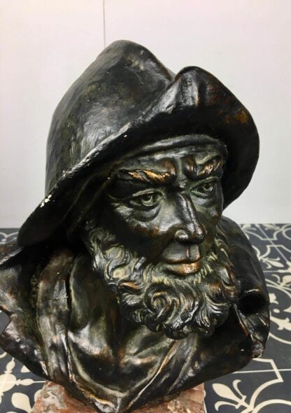 Antique Fisherman Bust With Bronze Finish - Image 2