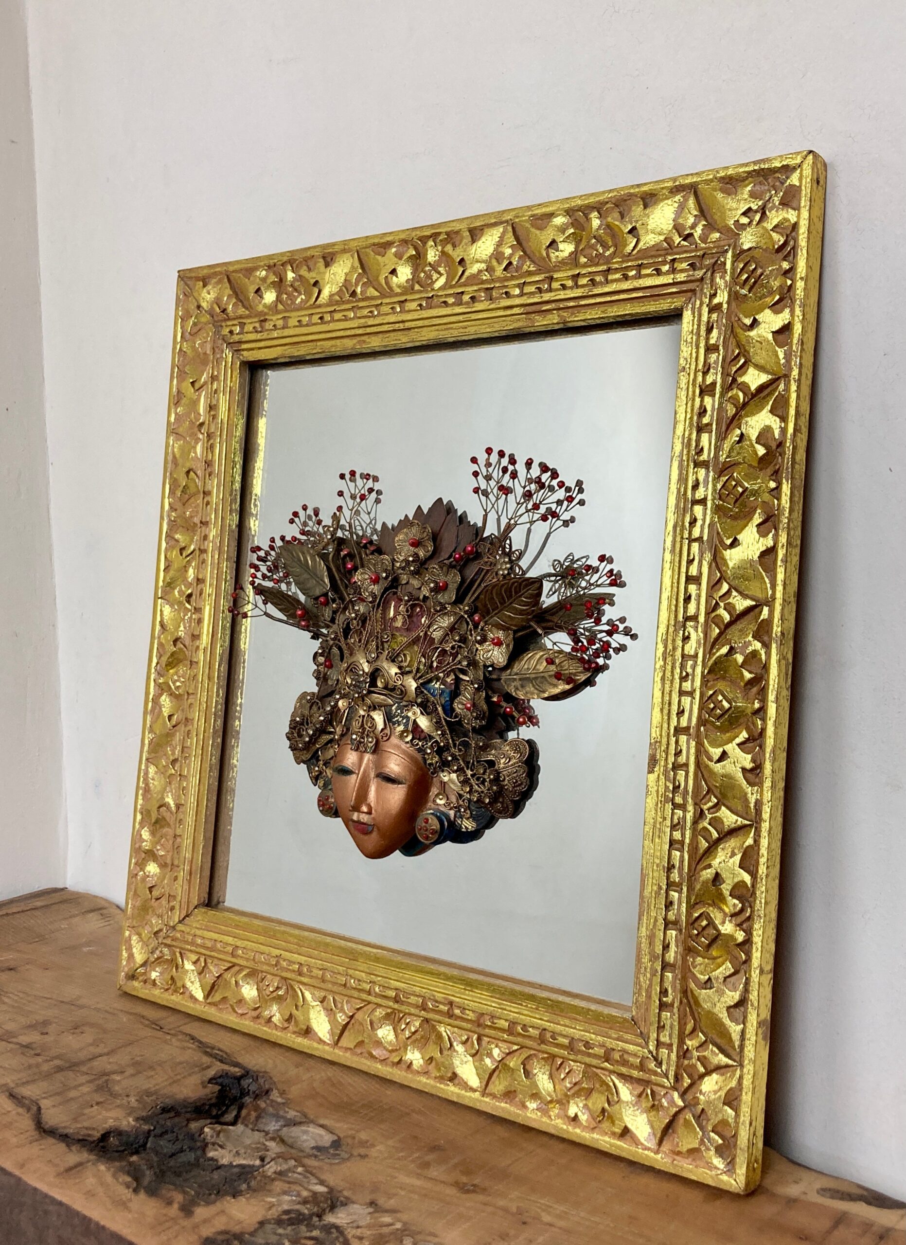 Wonderful Vintage Asia Mirror Religious Goddess Wall Art Piece