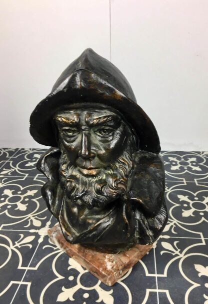 Antique Fisherman Bust With Bronze Finish - Image 6
