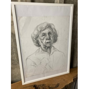 Beautiful Vintage Original Pencil Drawing, Older Lady Picture