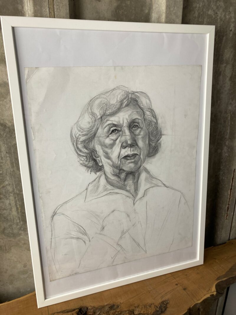 Beautiful Vintage Original Pencil Drawing, Older Lady Picture