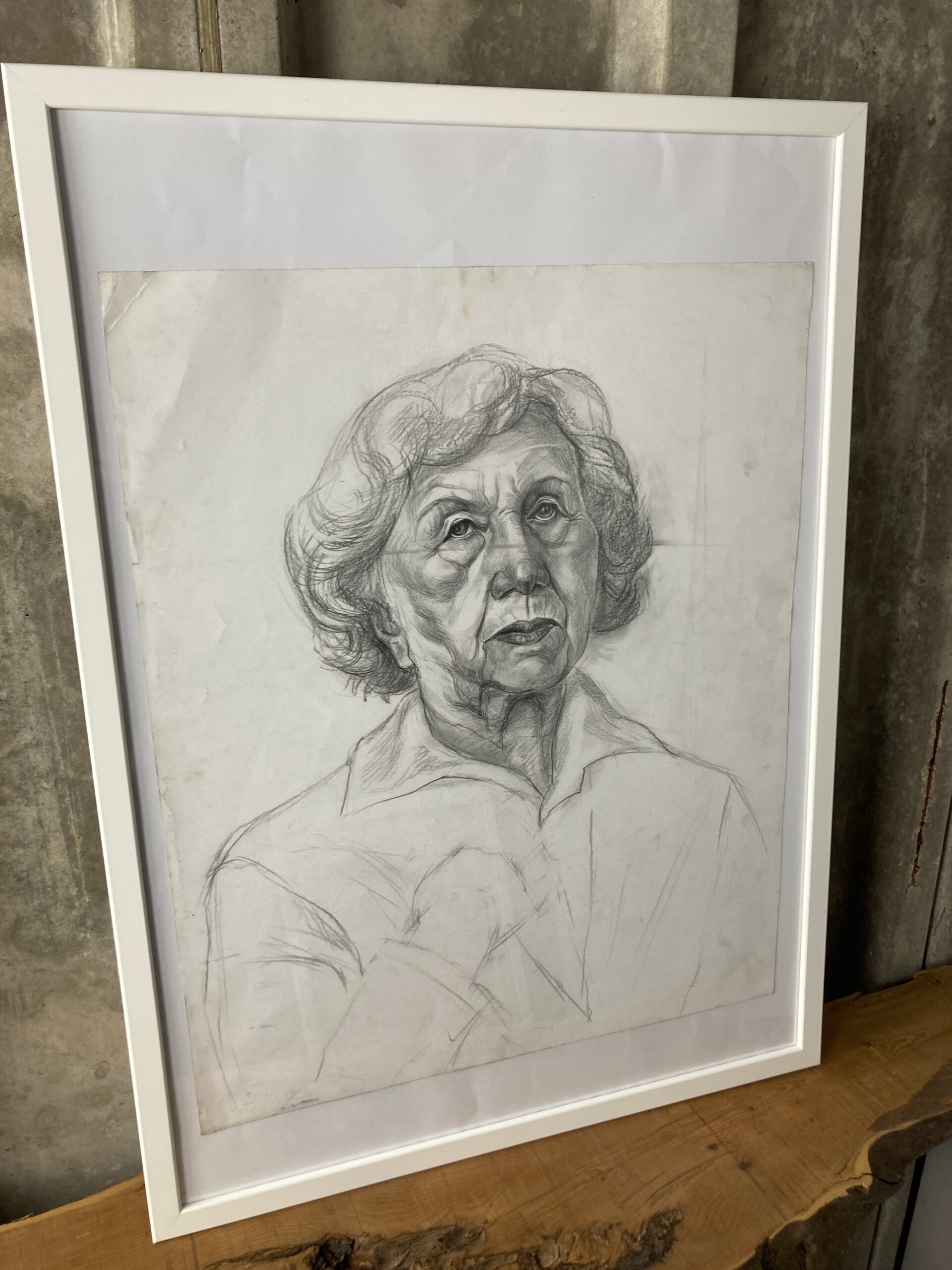 Beautiful Vintage Original Pencil Drawing, Older Lady Picture