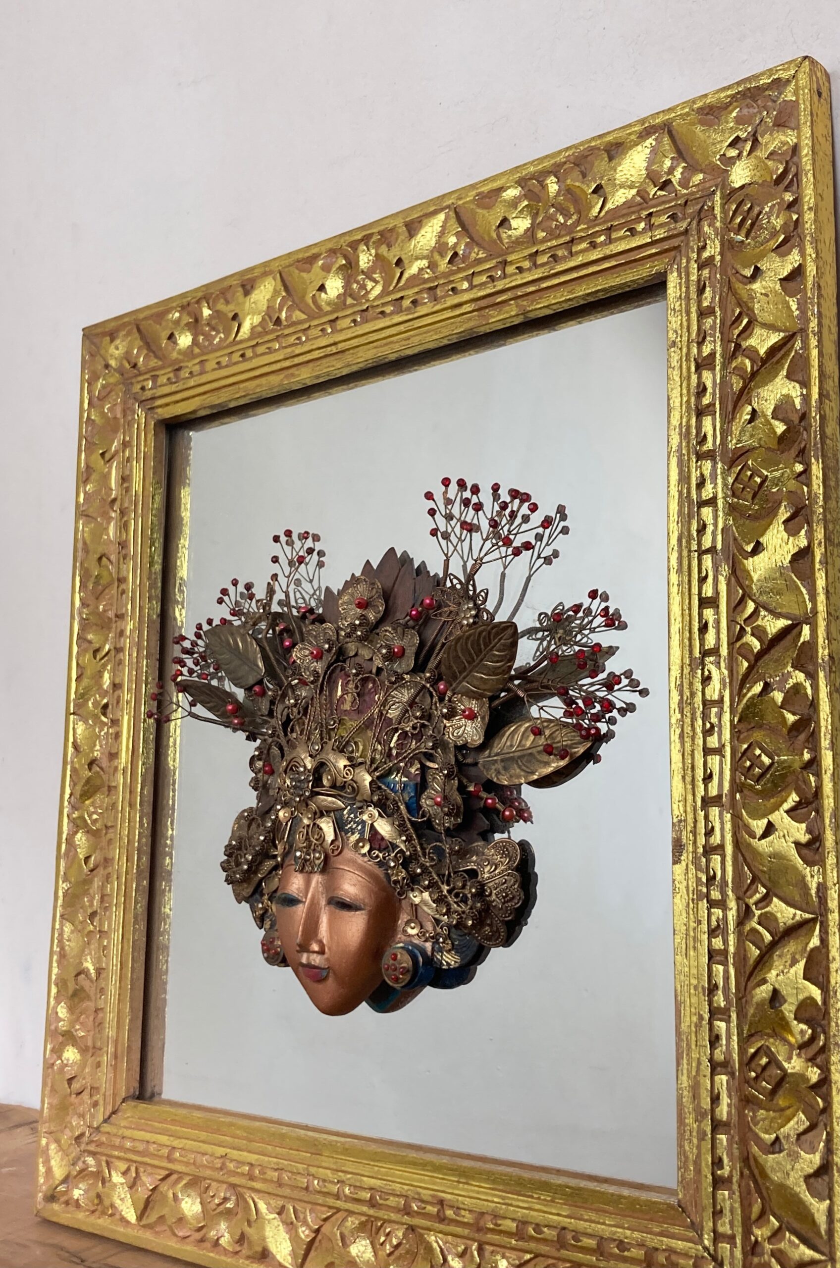Wonderful Vintage Asia Mirror Religious Goddess Wall Art Piece