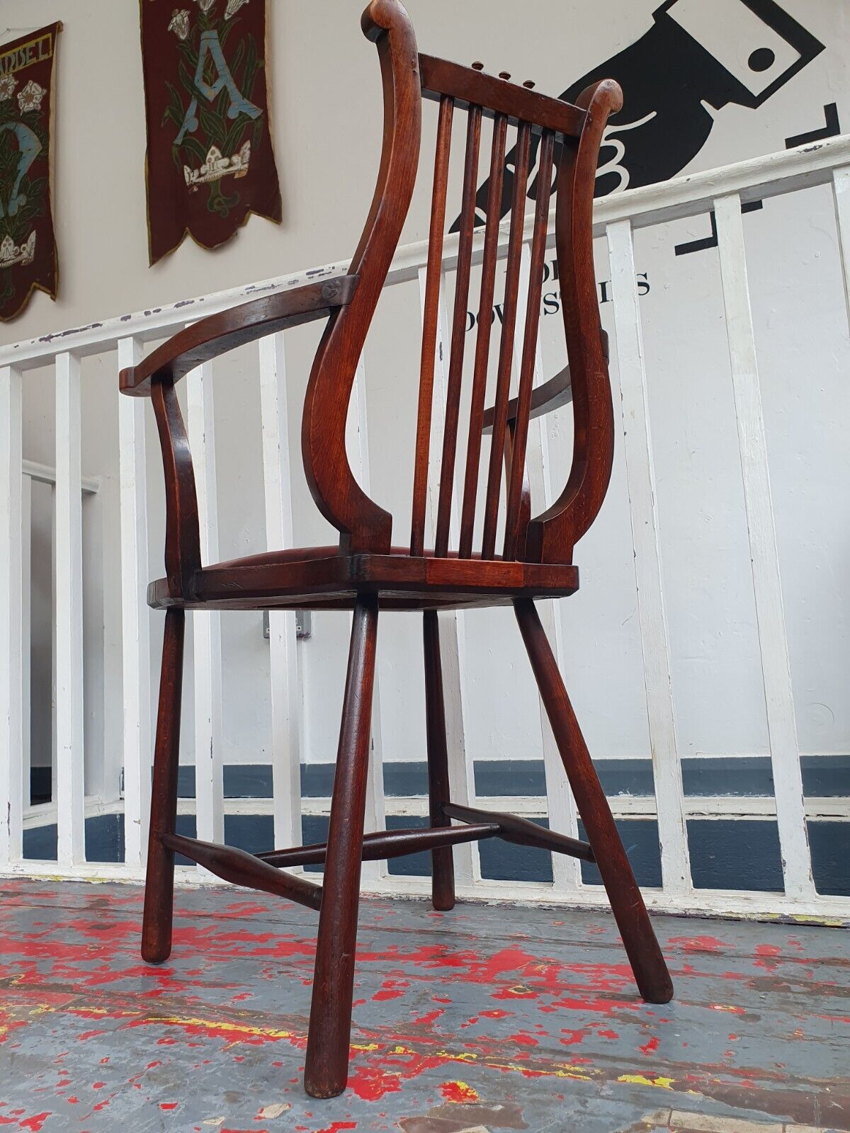 Late 19th Century Lyre Back Library Chair In Mahogany & Leather. Antique/Vintage