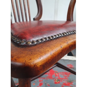 Late 19th Century Lyre Back Library Chair In Mahogany & Leather. Antique/Vintage