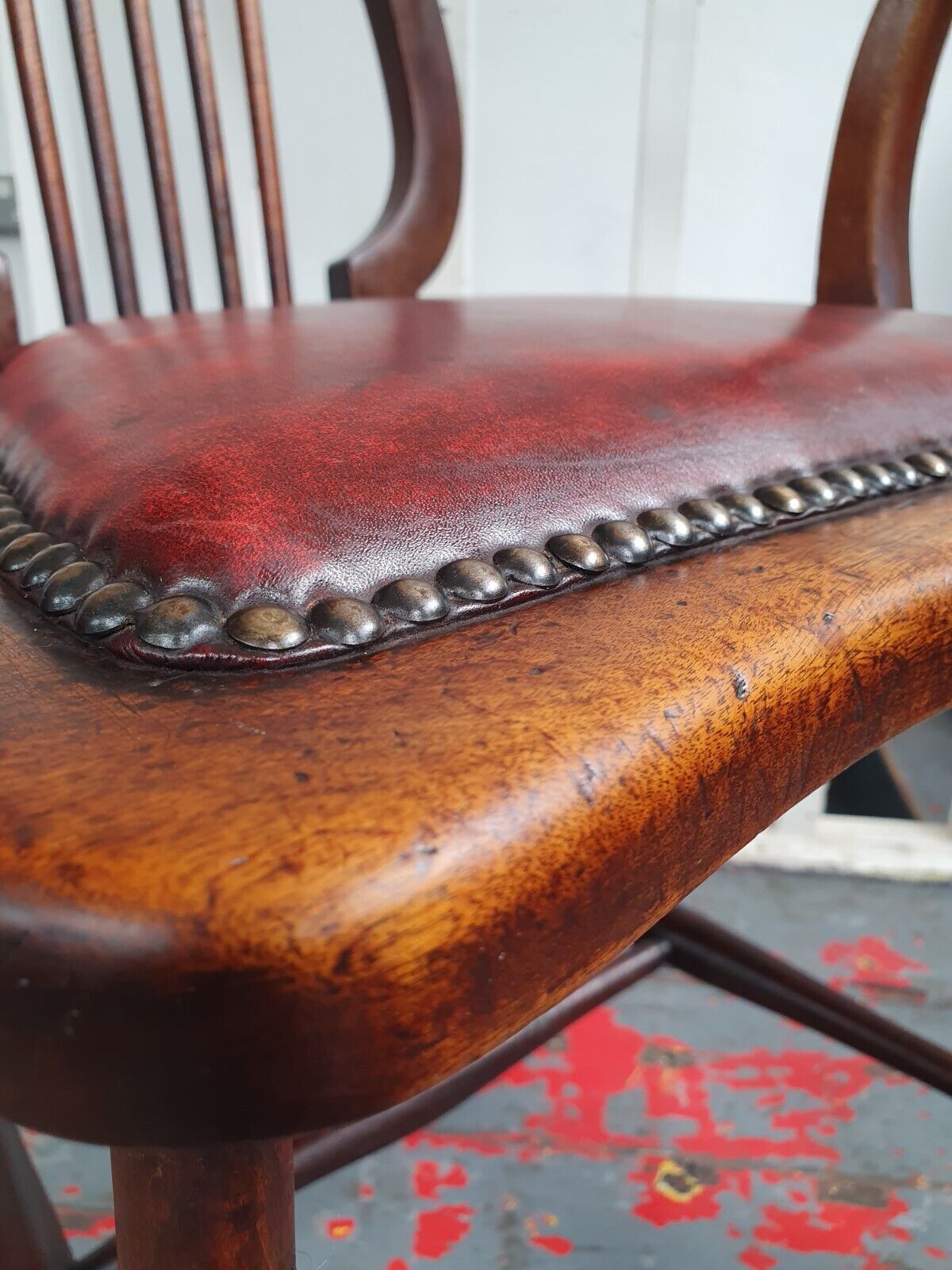 Late 19th Century Lyre Back Library Chair In Mahogany & Leather. Antique/Vintage