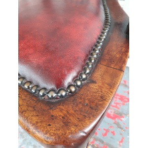 Late 19th Century Lyre Back Library Chair In Mahogany & Leather. Antique/Vintage