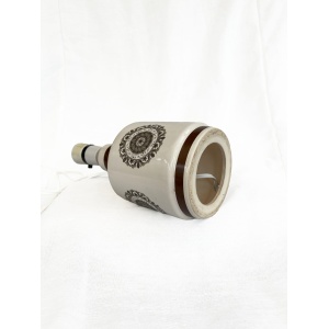 Mid century ceramic table lamp circe 1960's with geometric stylised floral print, with boucle lampshade