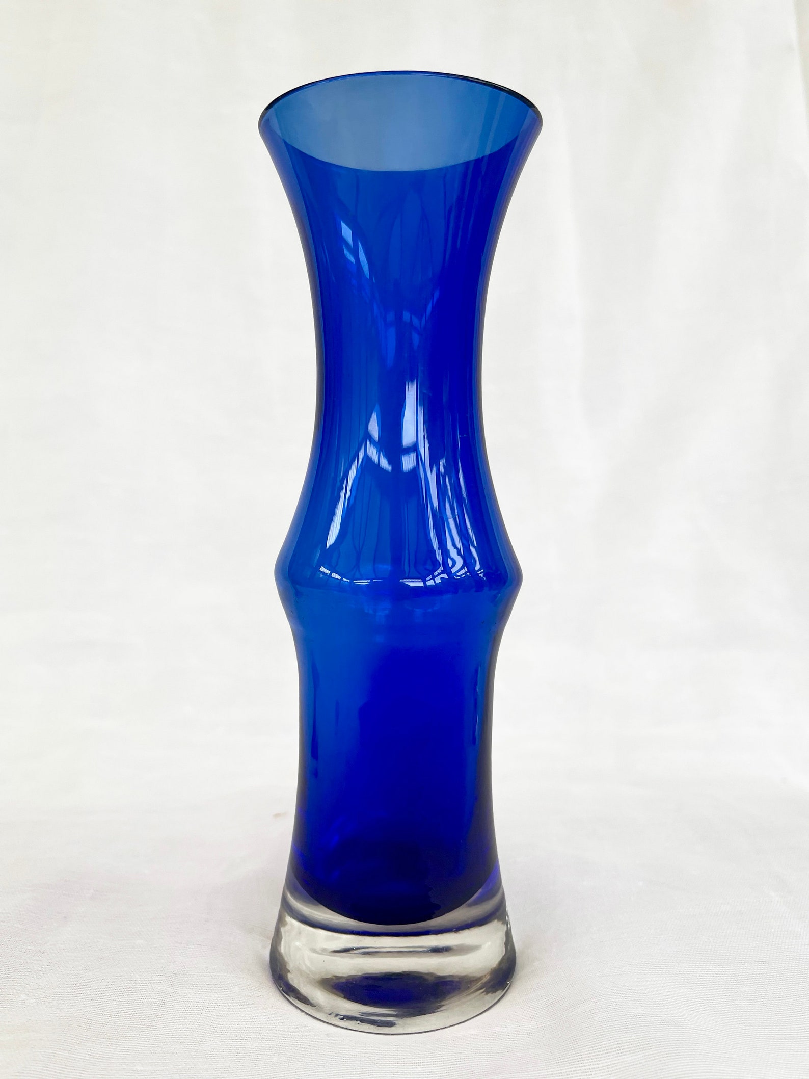 Mid century cobalt blue Riihimaki Riihimaen Lasy Oy Glass Vase 1970