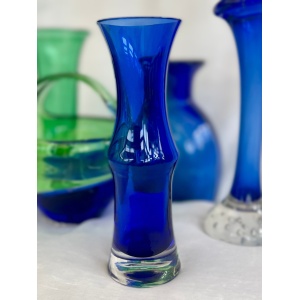 Mid century cobalt blue Riihimaki Riihimaen Lasy Oy Glass Vase 1970
