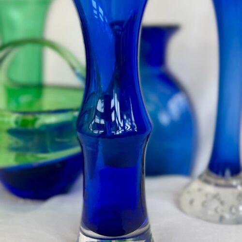 Mid century cobalt blue Riihimaki Riihimaen Lasy Oy Glass Vase 1970
