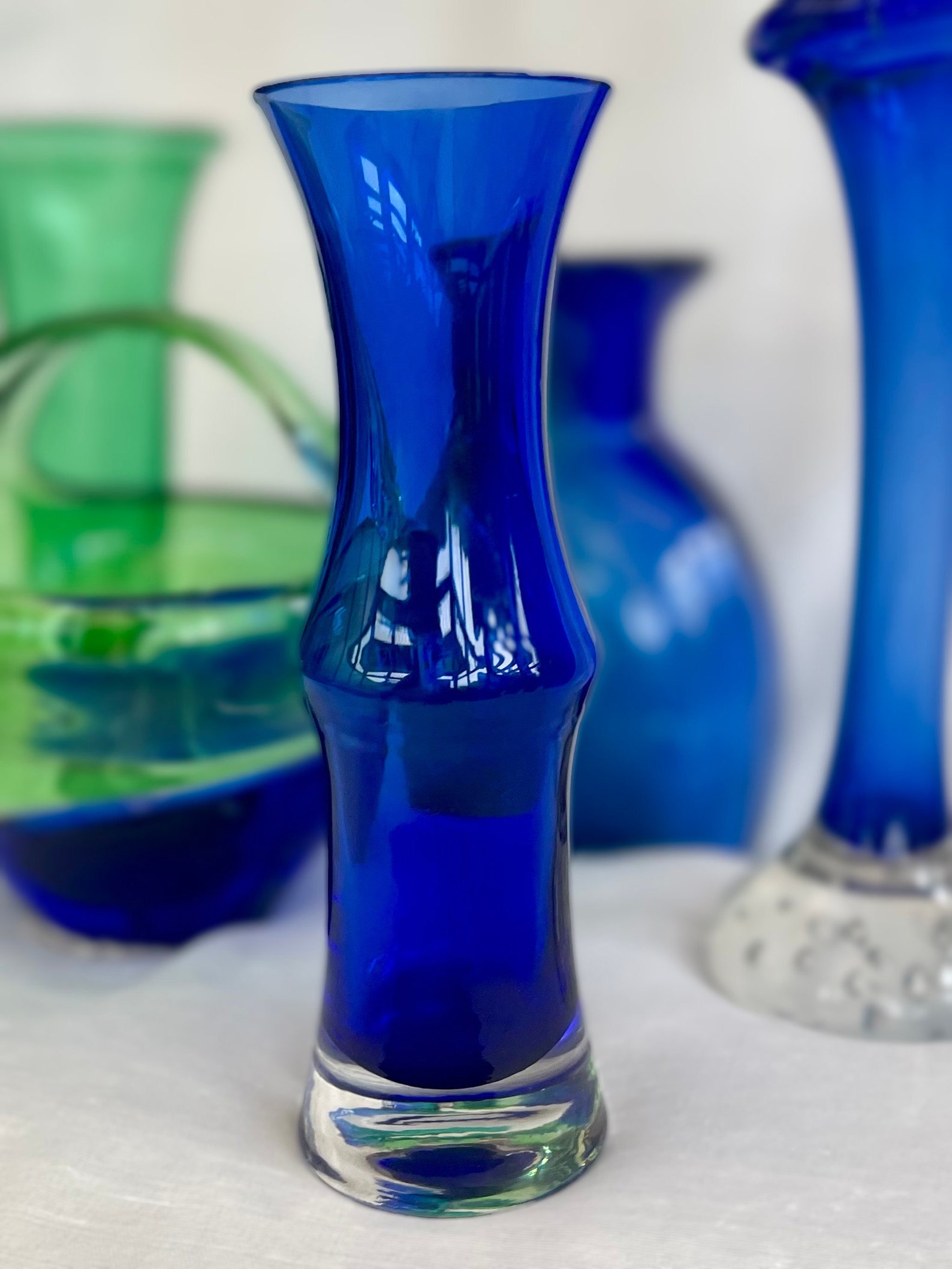 Mid century cobalt blue Riihimaki Riihimaen Lasy Oy Glass Vase 1970