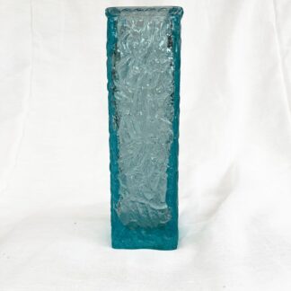 Mid Century Davidson Brama Luna turquoise Blue vintage Glass Bark Vase 1960's Retro