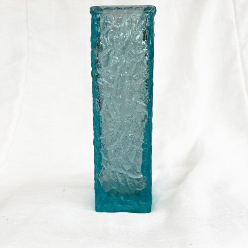Mid Century Davidson Brama Luna turquoise Blue vintage Glass Bark Vase 1960's Retro