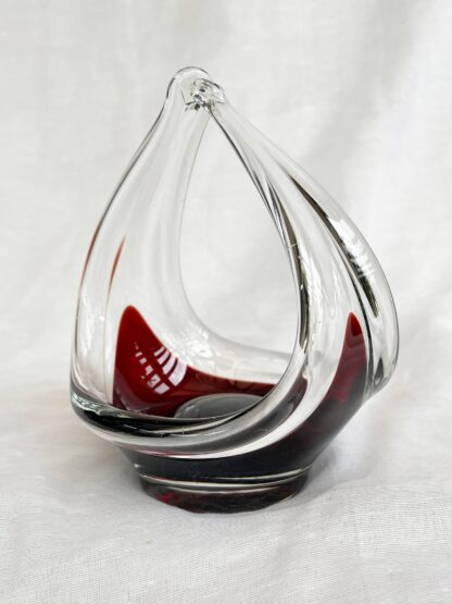 Mid-Century Modern spun and stretched burgundy red glass sculpture/basket/bowl/dish - Image 2