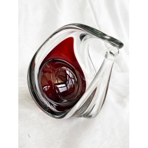 Mid-Century Modern spun and stretched burgundy red glass sculpture/basket/bowl/dish