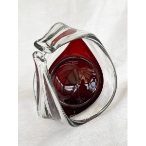 Mid-Century Modern spun and stretched burgundy red glass sculpture/basket/bowl/dish