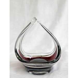 Mid-Century Modern spun and stretched burgundy red glass sculpture/basket/bowl/dish