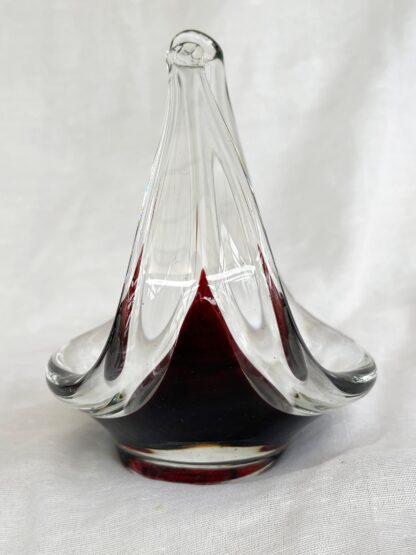 Mid-Century Modern spun and stretched burgundy red glass sculpture/basket/bowl/dish - Image 5