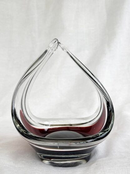 Mid-Century Modern spun and stretched burgundy red glass sculpture/basket/bowl/dish