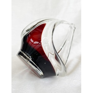 Mid-Century Modern spun and stretched burgundy red glass sculpture/basket/bowl/dish