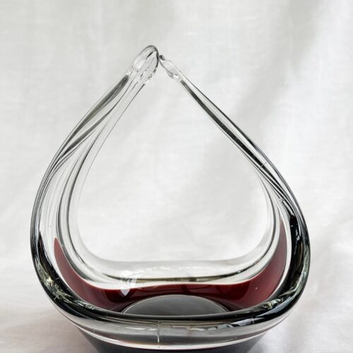 Mid-Century Modern spun and stretched burgundy red glass sculpture/basket/bowl/dish