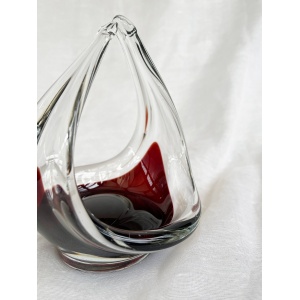 Mid-Century Modern spun and stretched burgundy red glass sculpture/basket/bowl/dish