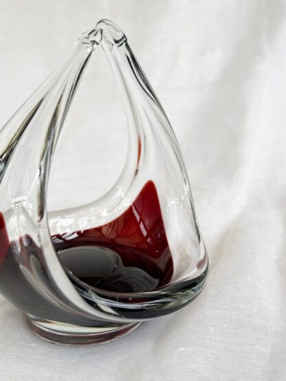 Mid-Century Modern spun and stretched burgundy red glass sculpture/basket/bowl/dish - Image 7