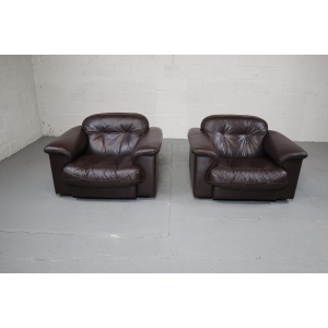 Pair of De Sede DS-101 leather lounge chairs