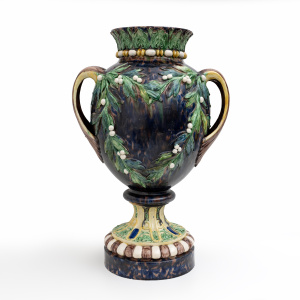 Large 19th century French Majolica Renaissance Palissy Vase with Mistletoe, 1880