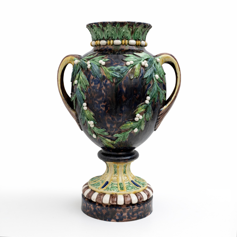 Large 19th century French Majolica Renaissance Palissy Vase with Mistletoe, 1880 - Image 4