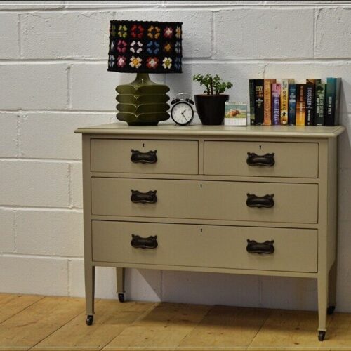 vintage chest of drawers on castors retro solid wood old white UK DELIVERY