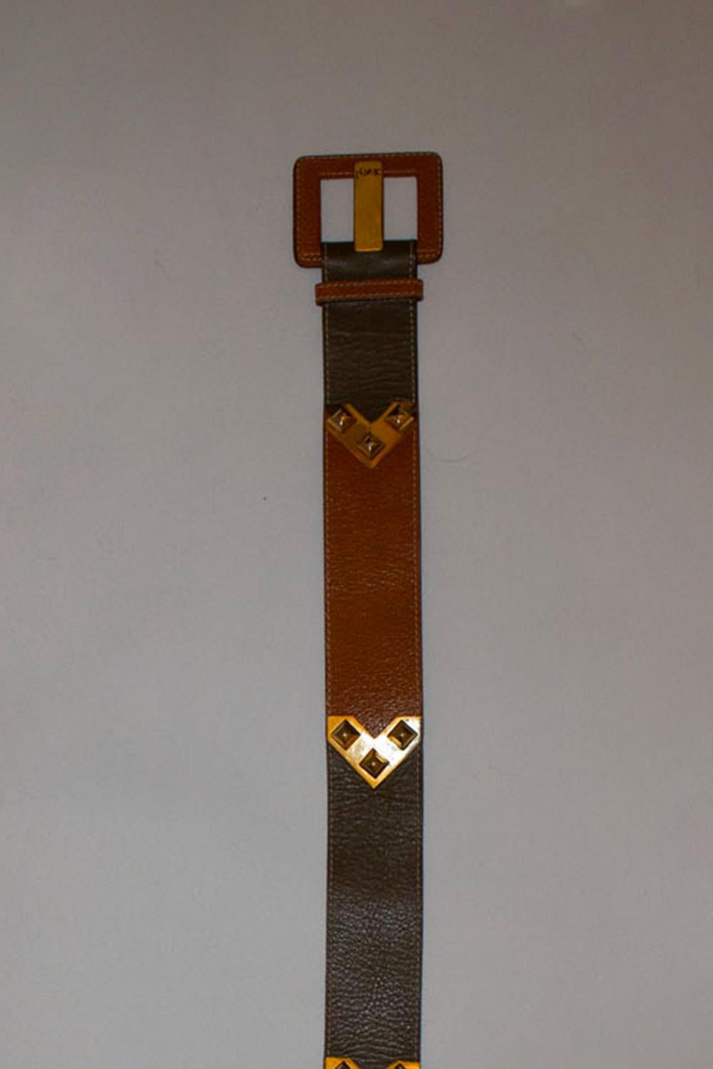 Vintage Yves Saint Laurent Olive and Brown Leather Belt