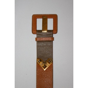 Vintage Yves Saint Laurent Olive and Brown Leather Belt