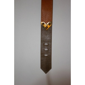 Vintage Yves Saint Laurent Olive and Brown Leather Belt