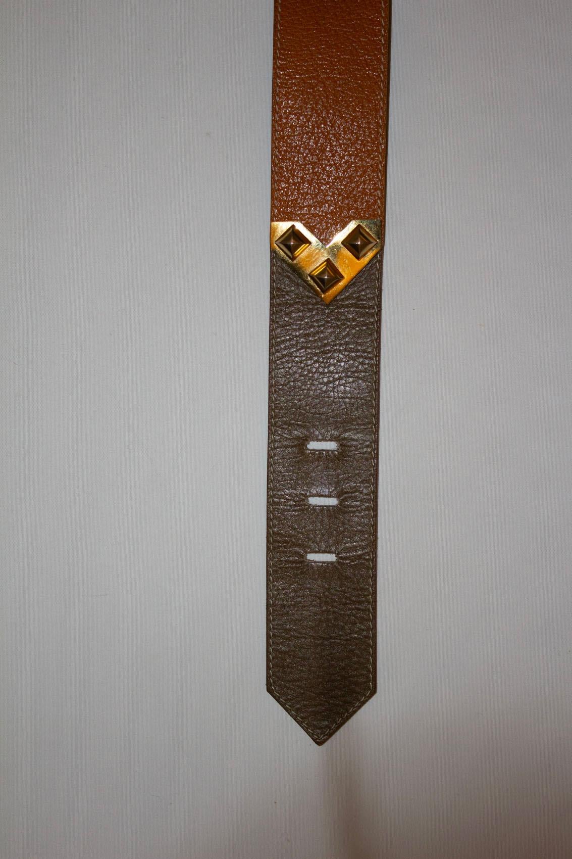 Vintage Yves Saint Laurent Olive and Brown Leather Belt