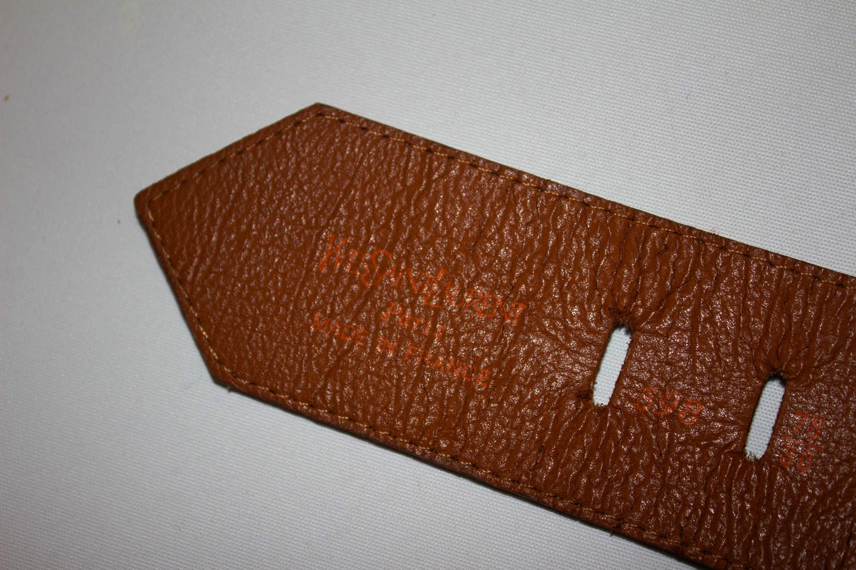Vintage Yves Saint Laurent Olive and Brown Leather Belt