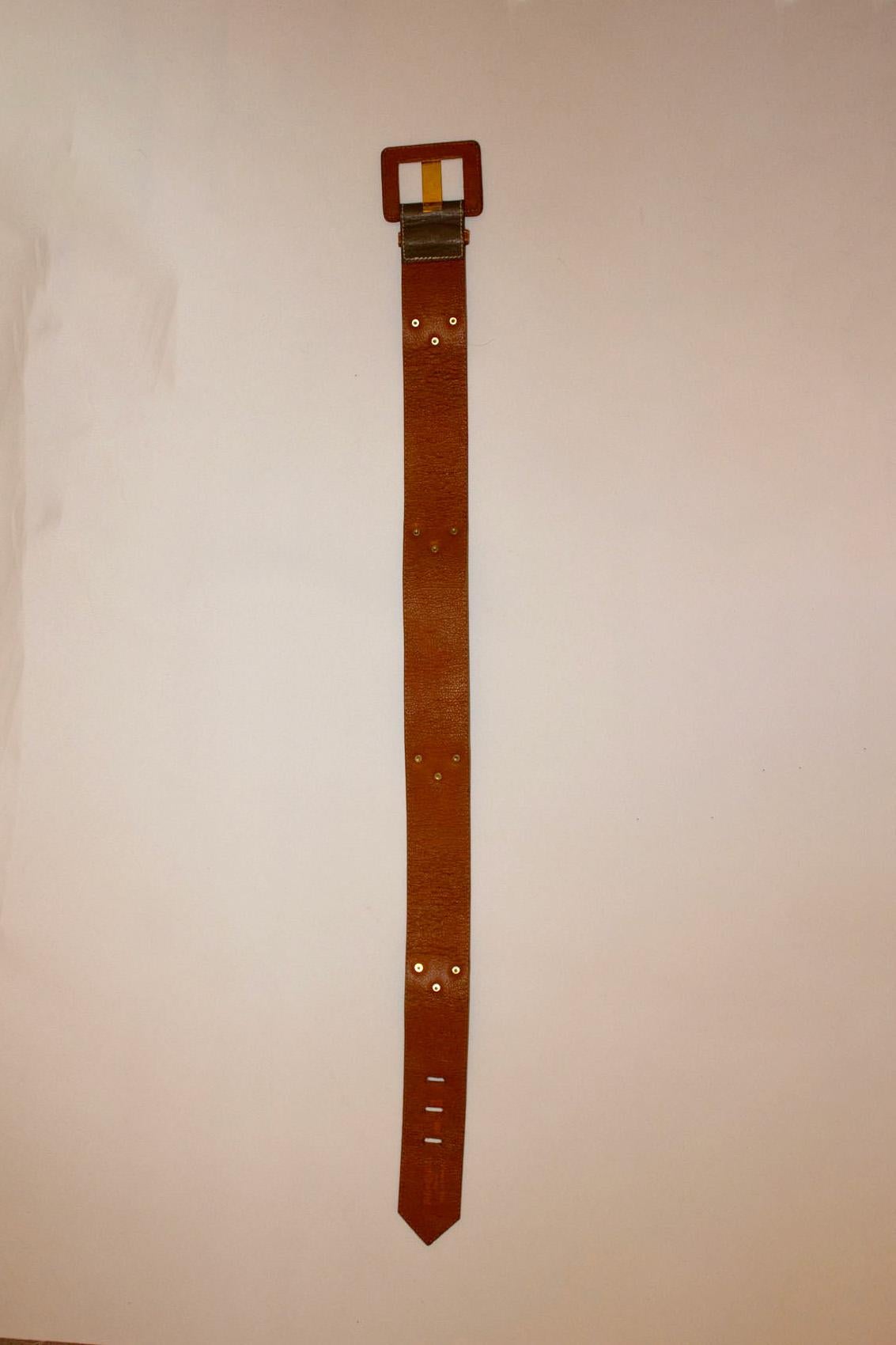 Vintage Yves Saint Laurent Olive and Brown Leather Belt