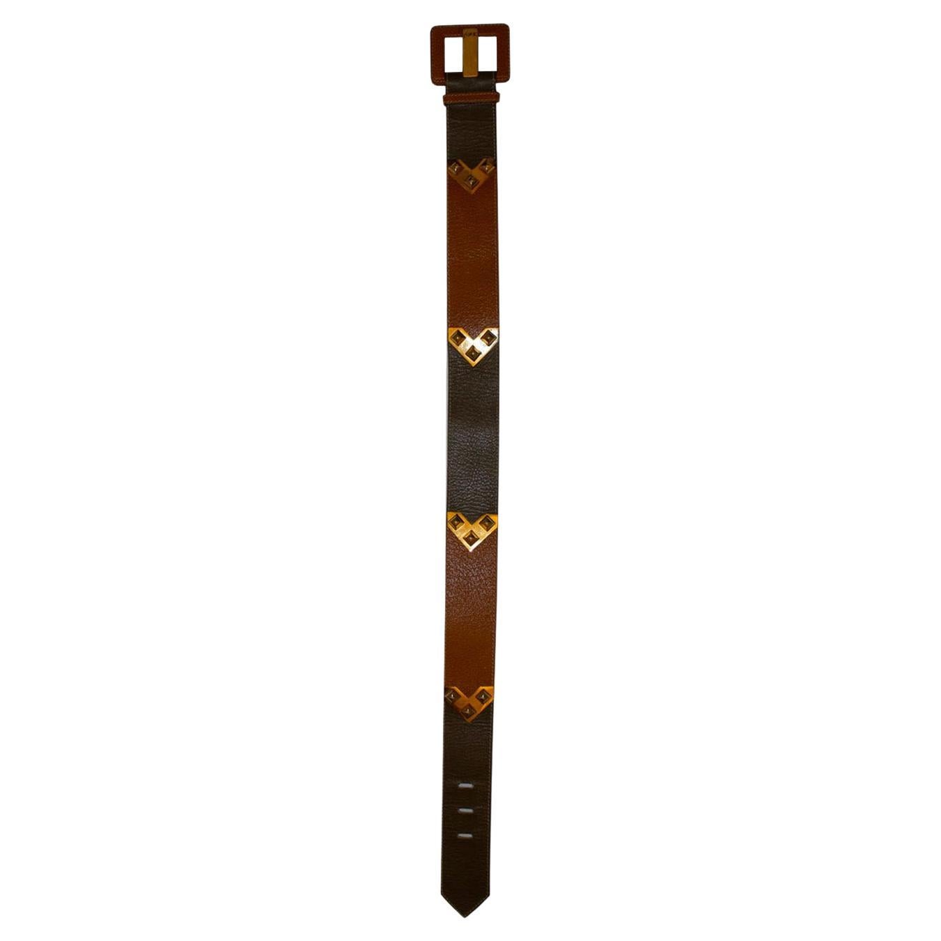 Vintage Yves Saint Laurent Olive and Brown Leather Belt
