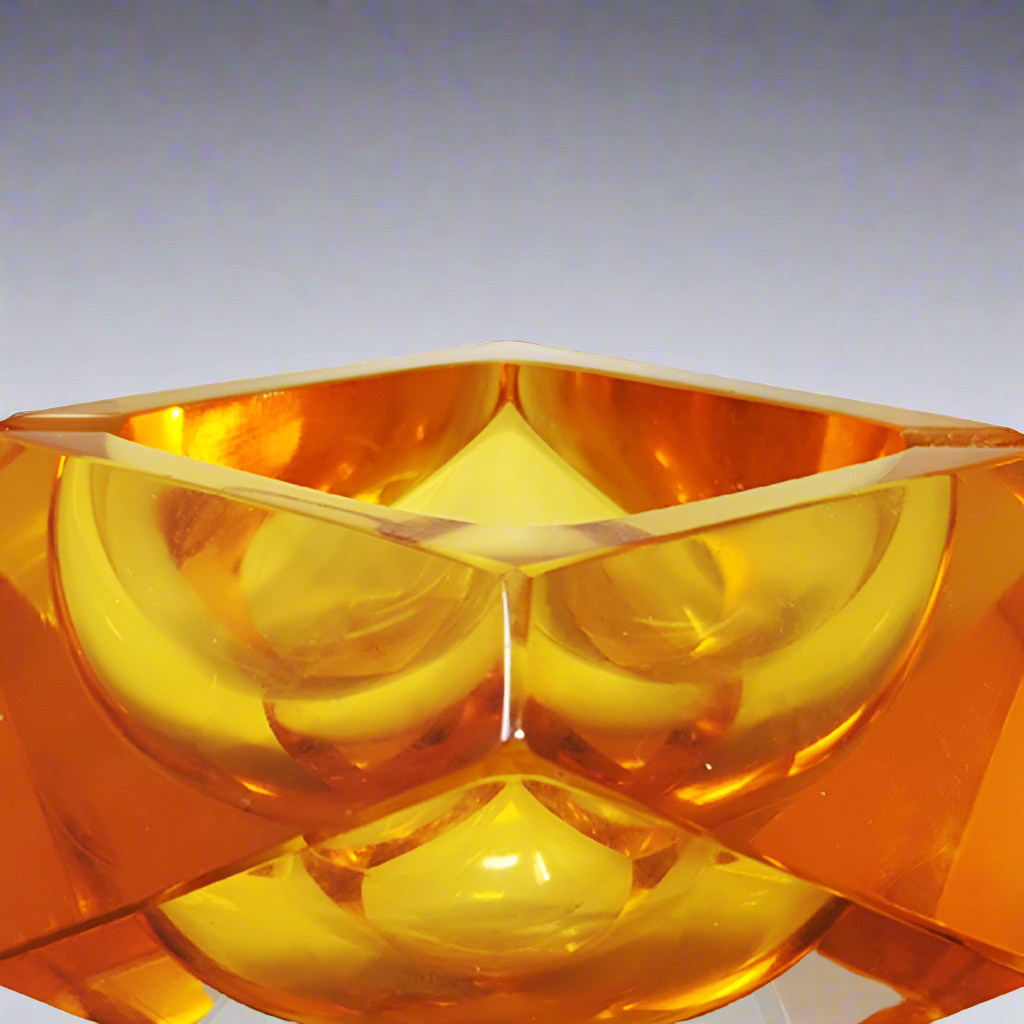 1960s Stunning Ochre Ashtray or Catchall By Flavio Poli for Seguso. Made in Italy