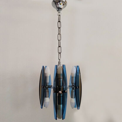 1970s Gorgeous Blue and Smoked Glass Pendant Lamp by Veca. Made in Italy - Image 2