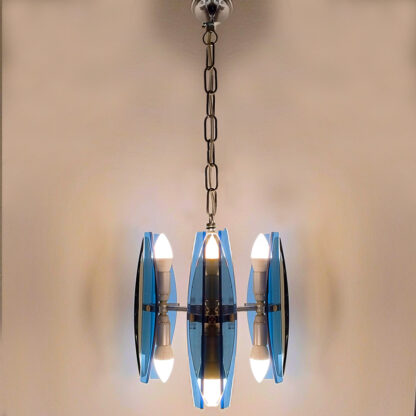 1970s Gorgeous Blue and Smoked Glass Pendant Lamp by Veca. Made in Italy - Image 9