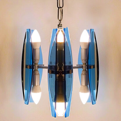 1970s Gorgeous Blue and Smoked Glass Pendant Lamp by Veca. Made in Italy - Image 8