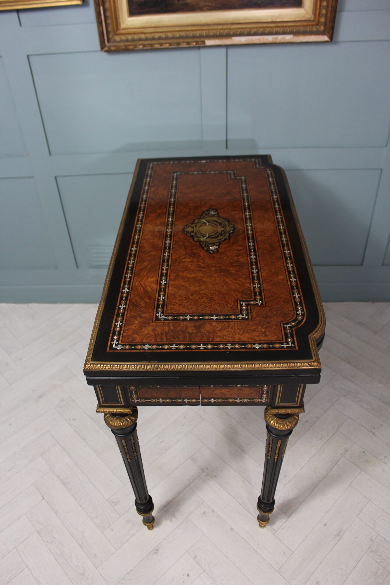 19th century French Napoleon III inlaid card table