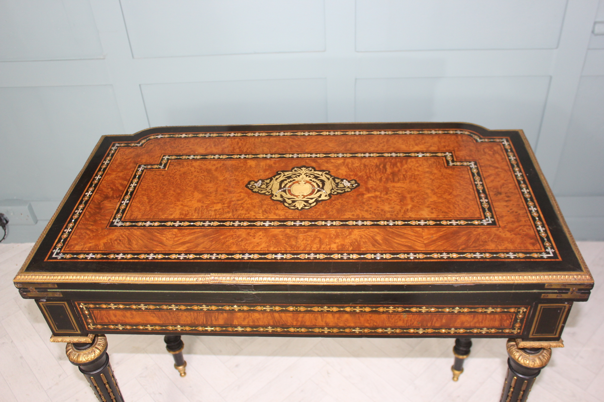 19th century French Napoleon III inlaid card table