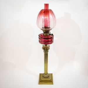 Victorian Oil Lamp with Original Cranberry Glass