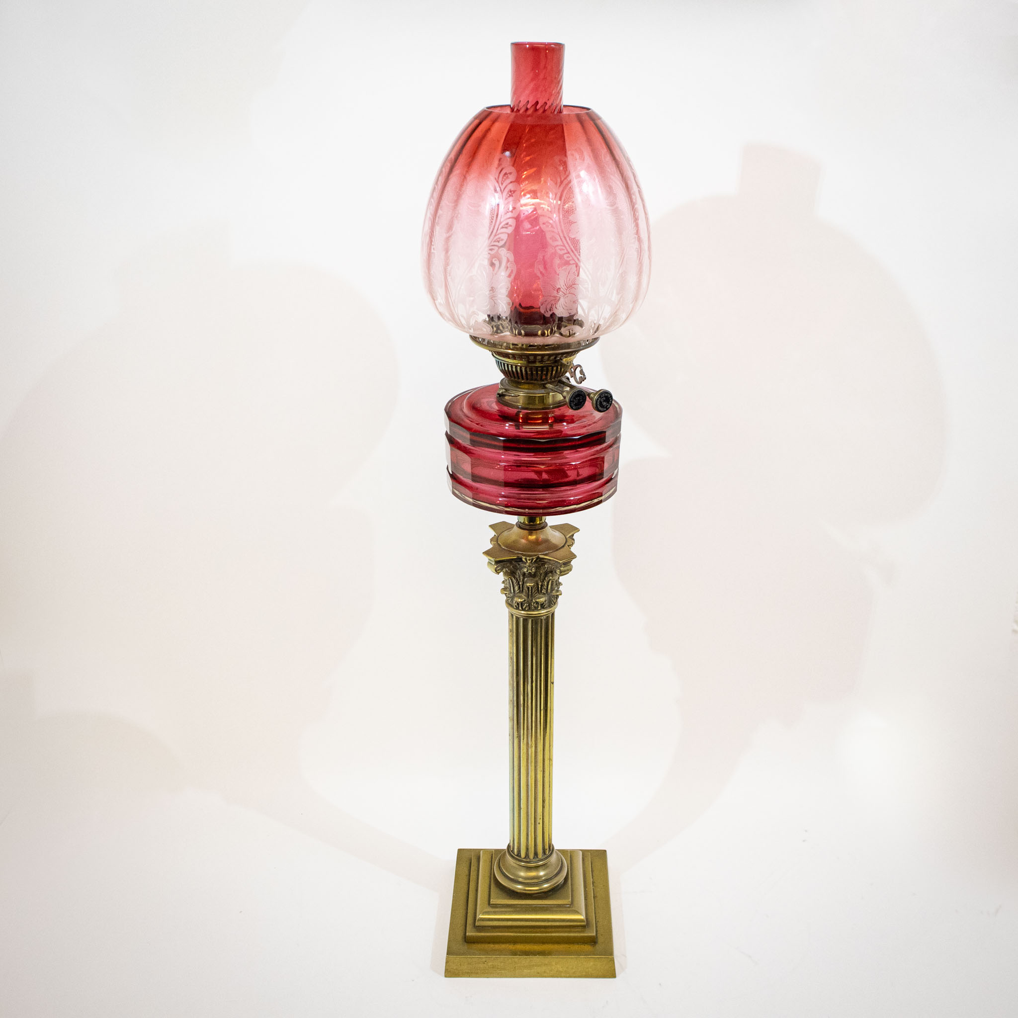 Victorian Oil Lamp with Original Cranberry Glass
